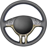 MEWANT DIY Bőr és Velúr Kormányvédő Huzat - BMW E39, E46, E53 X5 Modellekhez - Kék és Piros Varrással - 36 cm Átmérő 1