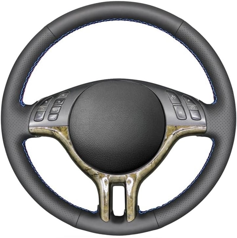 MEWANT DIY Bőr és Velúr Kormányvédő Huzat - BMW E39, E46, E53 X5 Modellekhez - Kék és Piros Varrással - 36 cm Átmérő