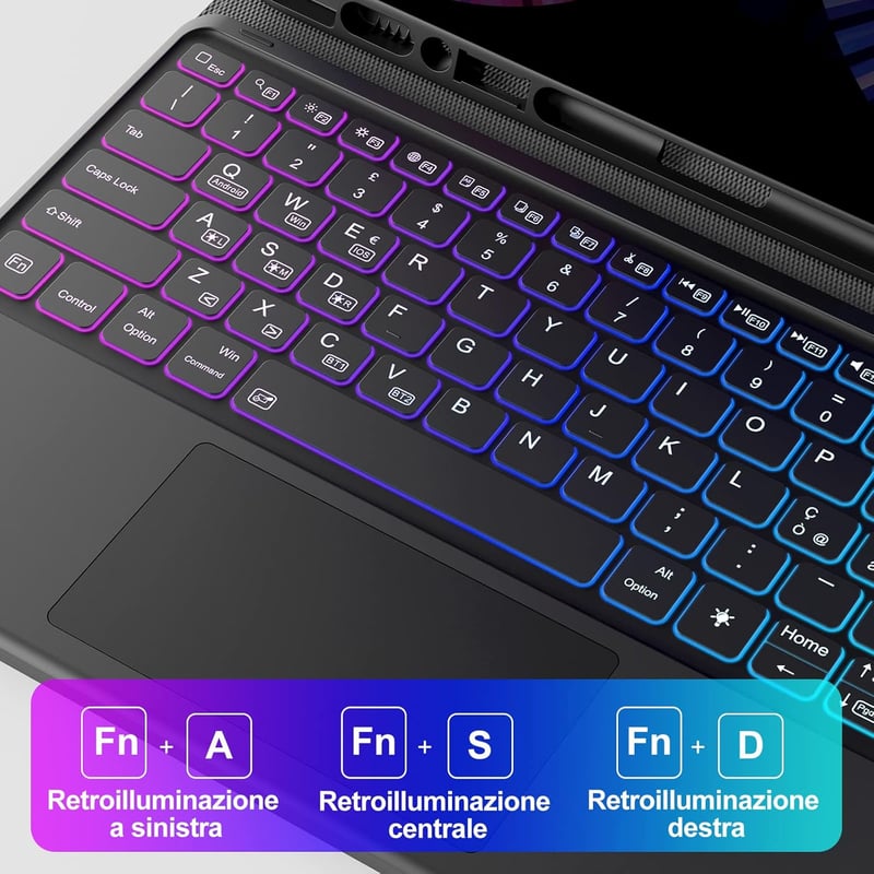 Earto iPad Pro 12.9 háttérvilágítós billentyűzet tok, trackpaddal, 3 zónás