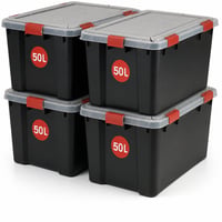 Set 4 cutii de depozitare ermetice Iris Ohyama AT-L, 50L, negru — defect, funcționalitate parțială: capac și garnitură de etanșare deteriorate (stare: vezi imaginea 2) 1