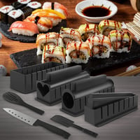SKYSER Sushi Készlet 20 Részes Kezdőknek Sushi Készítő Szett Tekerő Szőnyeg Pálcikák Fekete 2
