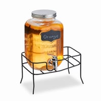 Relaxdays Dávkovač nápojov so stojanom, súprava, 4 l nádoba na limonádu s kohútikom a vekom, dávkovač vody, sklenený, priehľadný, neúplná súprava — 1-dielna súprava 1