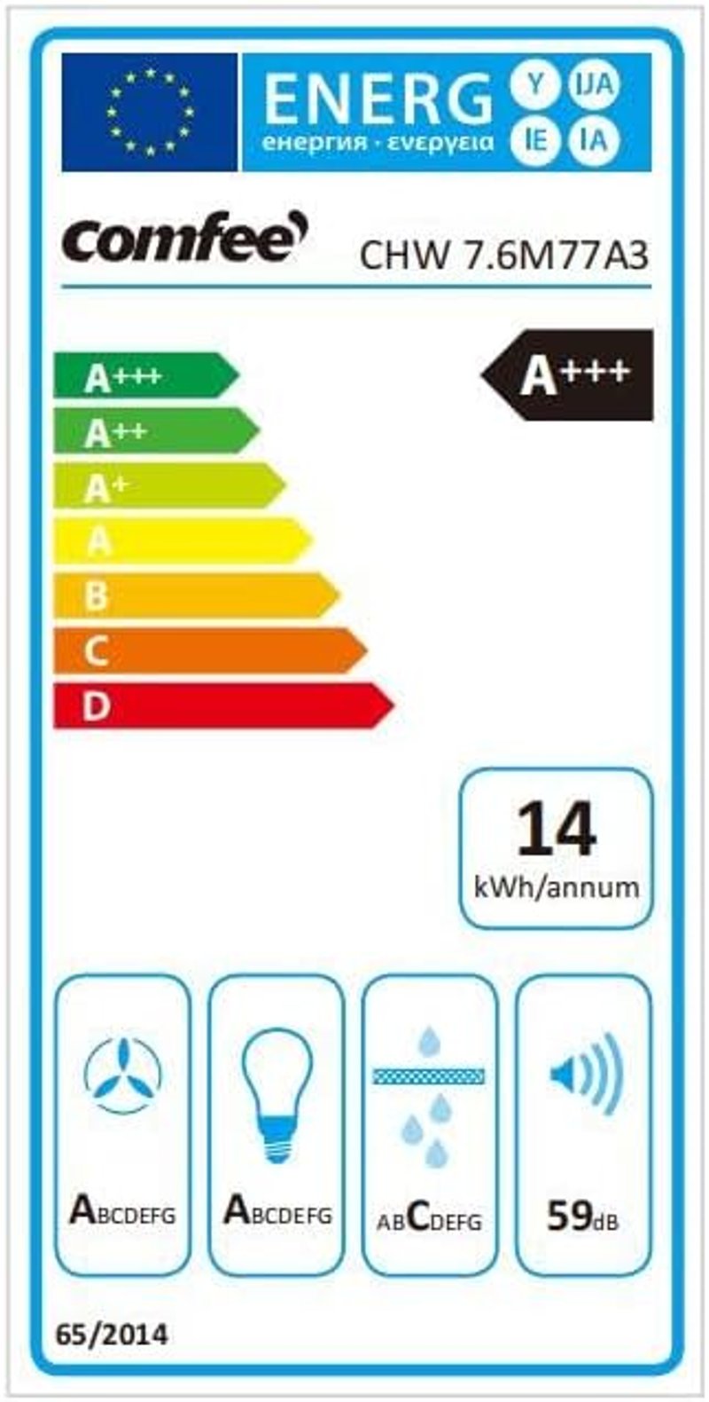 COMFEE' 60cm-es A+++ Páraelszívó - Erős 650m³/h, Gesztus Vezérlés, Aktívszén Szűrő