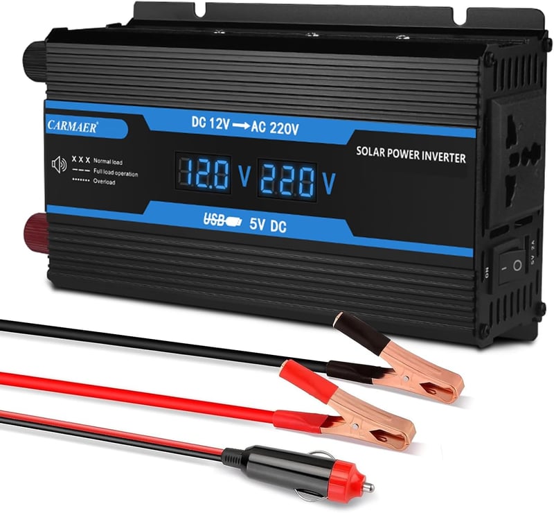 Autós feszültségátalakító 12V-230V, 2200W, LCD, USB - Szivargyújtós adapter