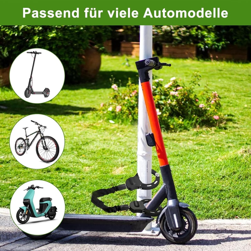 Mucek E-Roller Lakat - 60 cm Réz Magos Bilincs Zár Tárolótáskával, Kerékpár és Roller Lánclakat, Fekete, 1,74 kg, Lopásgátló