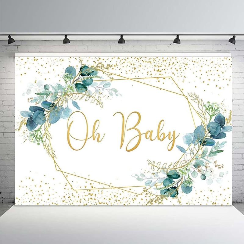 MEHOFOND 240x180 cm Zöld Leveles Fotóháttér Arany Pöttyökkel - Baba Fotózás, Születésnap, Baby Shower Dekoráció, Torta Fotózás