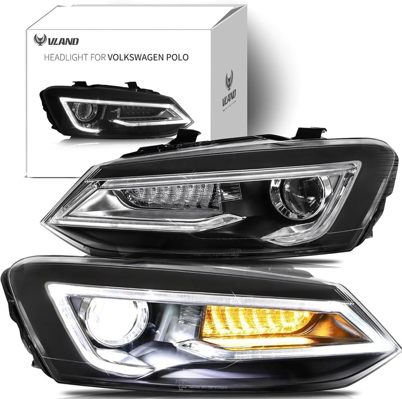 VLAND LED fényszóró Volkswagen Polo 6R 6C-hez (2011-2017) - Szekvenciális irányjelzővel, dupla lencsével