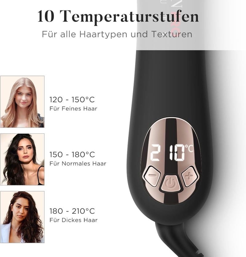PARWIN PRO BEAUTY 360° Automata Forgó Hajgöndörítő 32mm - LCD Kijelzős Titán Bevonatú Hajformázó, Gyors Melegítés, Kétirányú Forgás