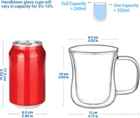 ecooe Dupla falú üveg kávésbögre szett, 2x240ml, fogantyúval 2
