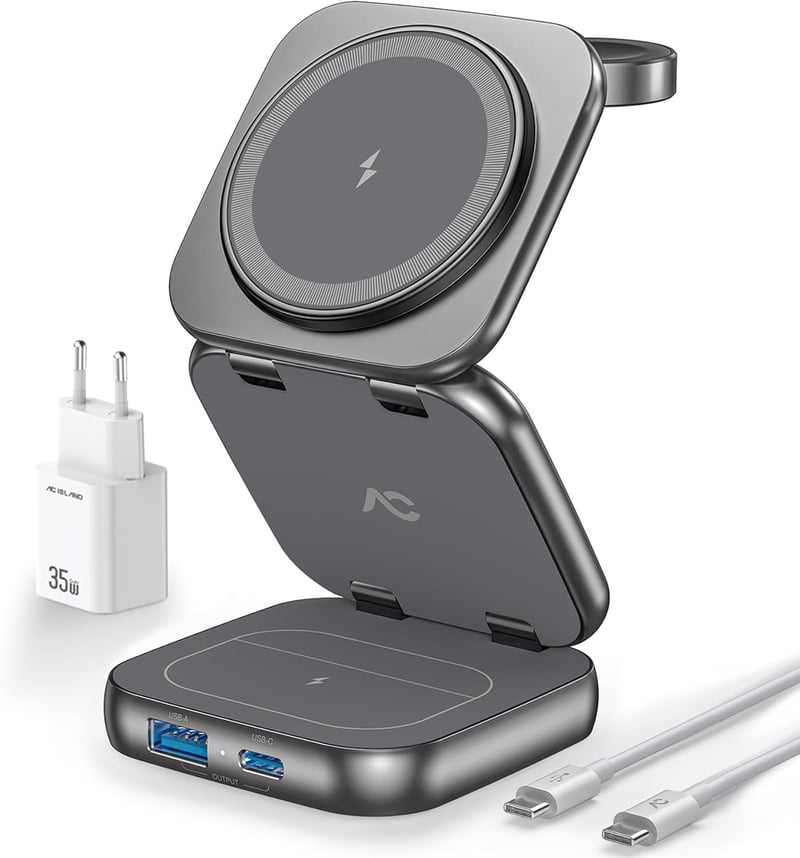 AC Island 5 az 1-ben MagSafe Kompatibilis iPhone Töltőállomás - Összecsukható Utazási Töltő iPhone 16/15/14/13/12, AirPods Pro, Apple Watch 