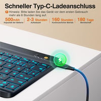 Tumeiguan Háttérvilágítású Bluetooth Billentyűzet - Megnövelt Billentyűkkel, QWERTZ Német Kiosztás, iOS/Android/Windows/Mac Kompatibilis, Ul 6