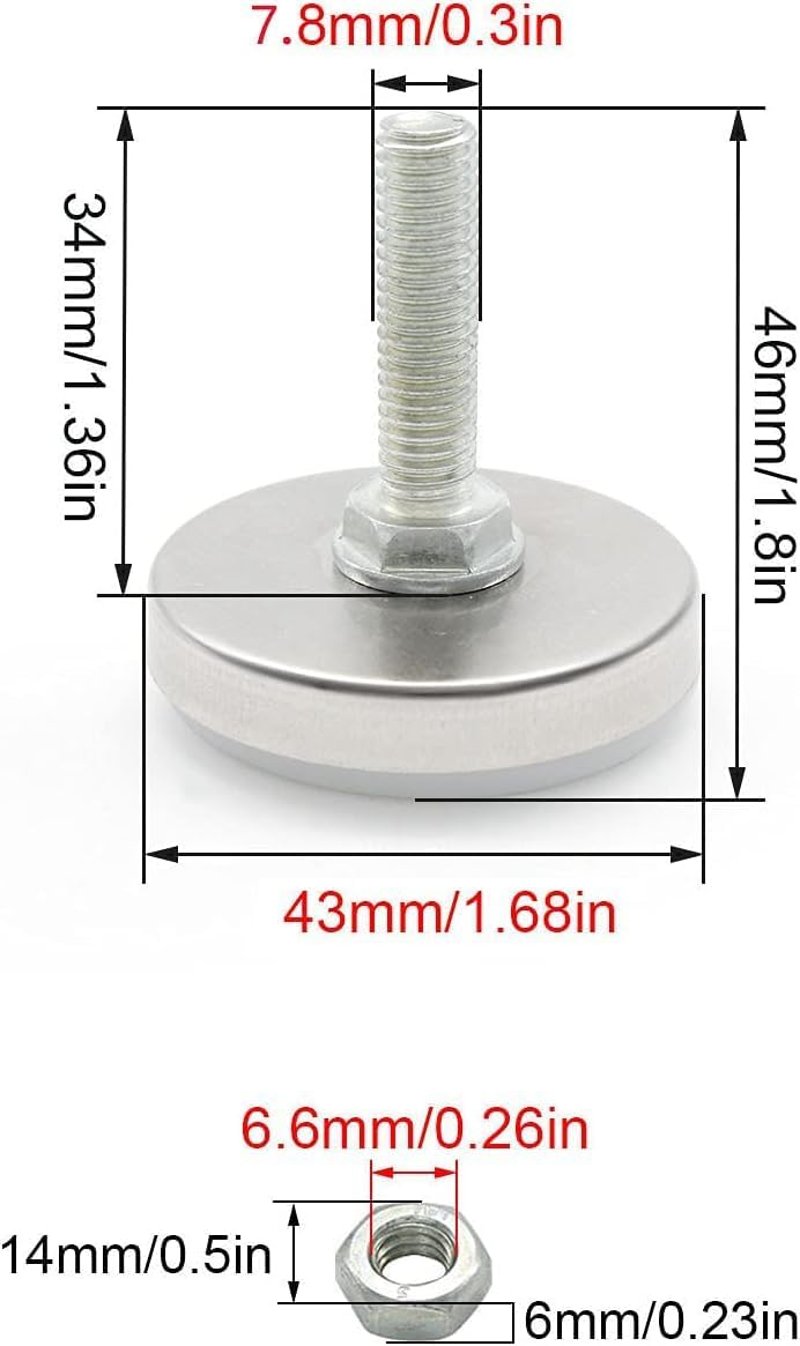 SRJQXH Állítható Bútorláb Szett - 4 db M8x46mm Fehér Asztalláb Magasságszabályzó Csúszásgátló Talppal - Padlóvédő Bútorlábak