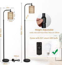Rayofly Állólámpa Távirányítóval - Rattan Nappali Lámpa Állítható Fényerővel és Applikációs Vezérléssel, Bohém Lámpa Rattan és Len Lámpaerny 5