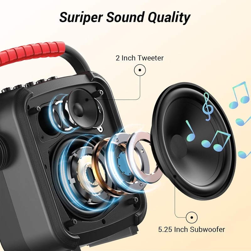 TONOR K7 Hordozható Bluetooth Karaoke Hangszóró 2 Vezeték Nélküli Mikrofonnal - Parti Hangrendszer USB/TF/AUX Csatlakozással, 9 Órás Üzemidő