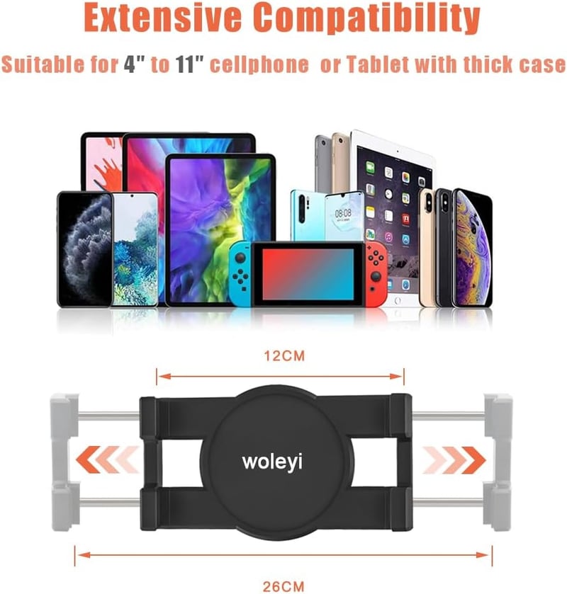 woleyi Autós Tablet Tartó - Ülés Sínhez Rögzíthető Fém Karos Telefontartó 4-11" Készülékekhez, iPad, iPhone, Samsung Galaxy Kompatibilis