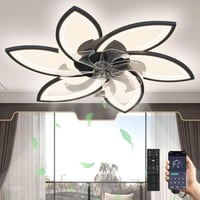 Revneey LED Mennyezeti Ventilátor Lámpával - 66W Szabályozható Fényerő, 3000-6000K, 6 Fejes, Csendes, Fekete, Távirányítós, Nappali és Hálós 1