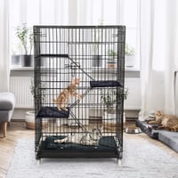 ybaymy Összecsukható Macskaketrec 4 Szintes - 90x55x125 cm Fém Ketrec 1-3 Macskának, 360° Forgatható Kerekekkel, Rámpával, Bel- és Kültéri 1