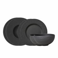 Set de masă Villeroy & Boch Manufacture Rock, 5 piese, porțelan gri cu aspect de ardezie, set de farfurii și boluri pentru cereale (incomplet, lipsește 1 bol pentru cereale — set de 5 piese) 2