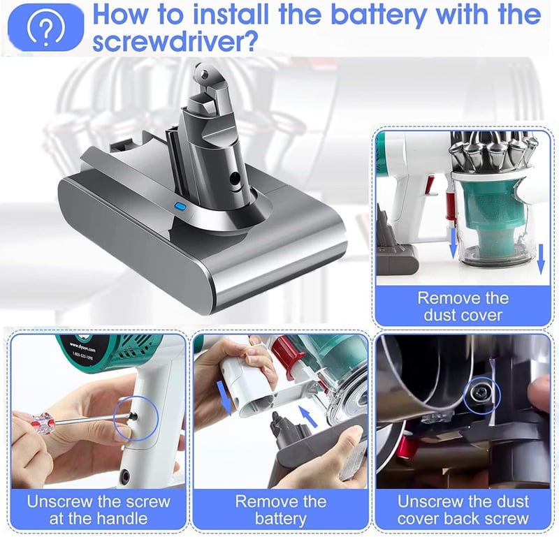 Dyson V6 6000mAh nagy kapacitású pótakkumulátor + 2 szűrő, kompatibilis több modellel