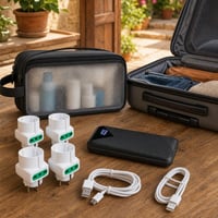 Putni set za punjenje: 10000 mAh powerbank + 4 adaptera + 2 kabela + vodootporna torbica 1