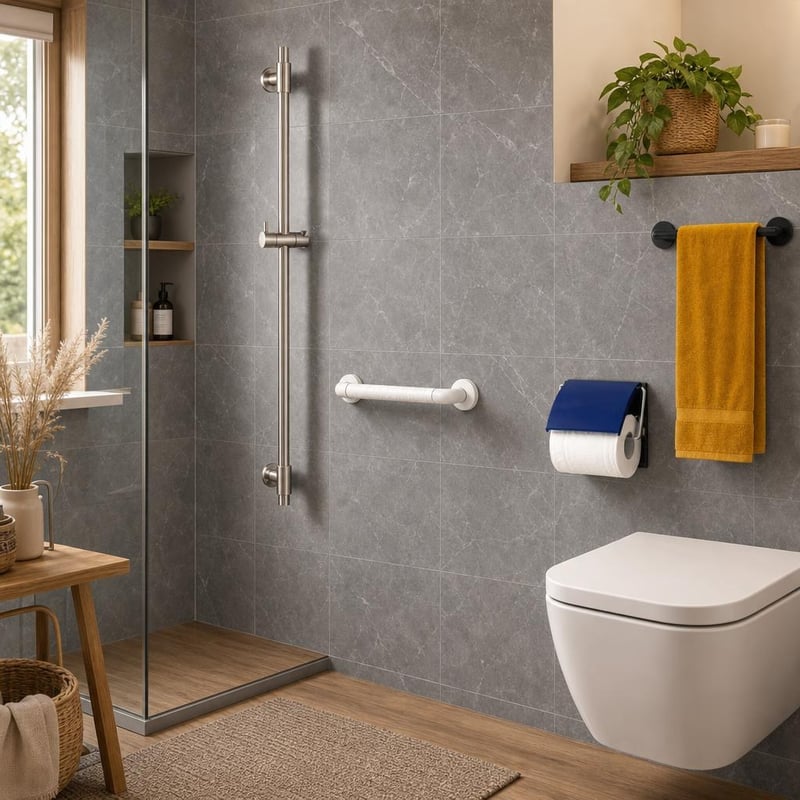 Set za osvježenje kupaonice: držač WC papira + šipka za tuš + rukohvat + 24 naljepnice + držač ručnika