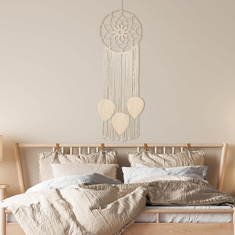 Nice Dream Makramé Álomfogó - Nagy Méretű Boho Falidísz Rojtokkal, Kézzel Készített Tollas Dekoráció Otthonra, Hálószobába, 80 cm