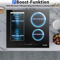 Cooksir 4 zónás indukciós főzőlap 3500W, kombinált grillzónával, 59 cm-es, dugós csatlakozással, érintőszenzoros vezérléssel, fekete üvegker 3