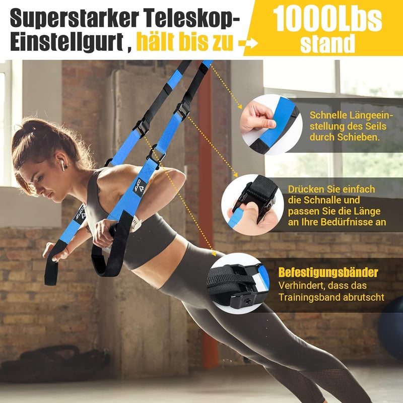 COFOF Sling Trainer Edzőkészlet - Teljes Test Edzés Otthon, Ajtórögzítővel, Hordozható Edzőheveder Szett Edzési Útmutatóval, Kék