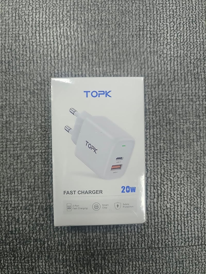TOPK 20W PD 3.0 USB-C gyorstöltő 2 portos, fehér - Okostelefonokhoz és tabletekhez