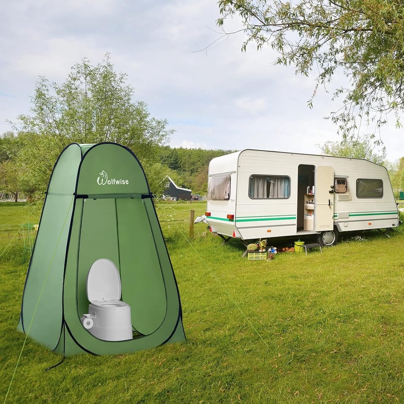 WolfWise Hordozható Zuhanyzó és Öltöző Sátor - Pop-Up Kemping Privát Fülke, Vízálló Polyester, 190 cm Magas, Zöld