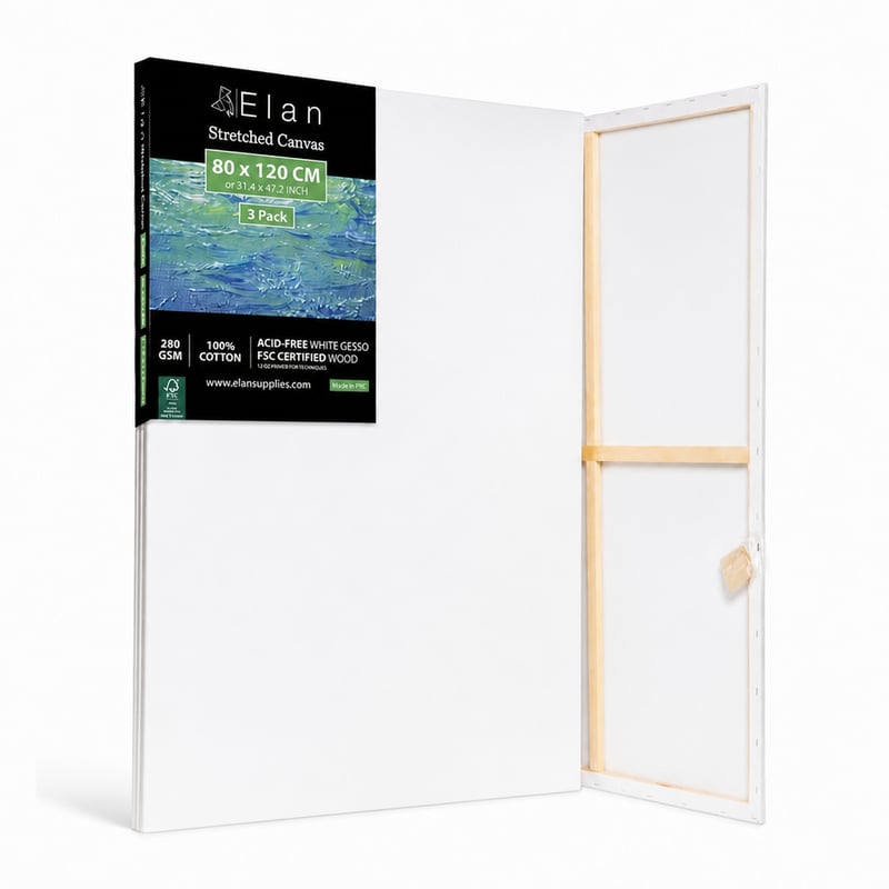 Napnuté maliarske plátno Elan 80x120 cm, 100 % bavlna 280 g/m², biely podklad Gesso, rám z dreva s certifikátom FSC, pre začiatočníkov aj pokročilých — súprava 2 ks