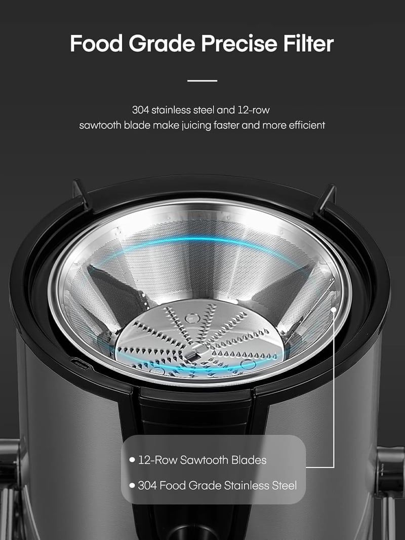 FOHERE 400W hideg préselésű gyümölcs- és zöldségcentrifuga, 65mm-es adagolónyílás, 3 sebesség