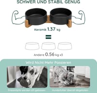 SPUNKYJUNKY Kerámia Dupla Etetőtál Bambusz Állvánnyal - 400ml Macskáknak és Kiskutyáknak - Biztonságos, Mérgezőanyag-mentes Etetőedény (Feke 5