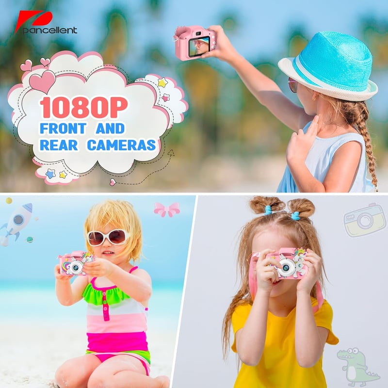 Pancellent 1080P gyerekkamera 32GB kártyával, 2" kijelzővel, 3-12 éves fiúknak és lányoknak
