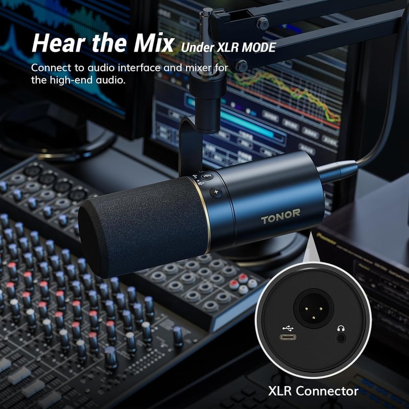 TONOR USB/XLR Dinamikus Mikrofon PC-hez Mikrofonállvánnyal - Némító Gombos Gaming Mikrofon PS4/PS5 Kompatibilis Podcast, Streaming és Stúdió