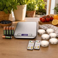 Kuchynský štartovací balíček: 4x AA batérie + digitálna váha + LED svetlo s diaľkovým ovládaním 1