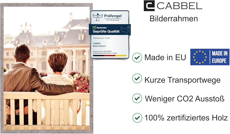 CABBEL 40 x 60 cm Szürke (Beton) MDF Képkeret Szett - 3 db Törhetetlen Plexi Üveggel, Modern Fotókhoz, Képekhez, Falra Akasztható