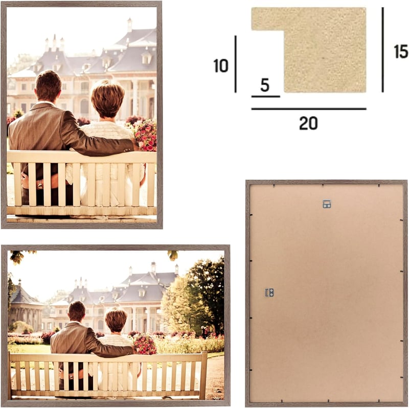 CABBEL 50 x 70 cm-es Képkeret Szett, 2 db Sötét Tölgy Fa Keret Poszterekhez, Fotókhoz, Puzzle-höz, Akril Üveggel, Falra Akasztható