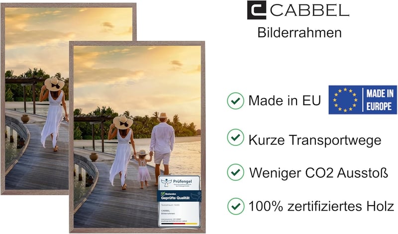 CABBEL 50 x 70 cm-es Képkeret Szett, 2 db Sötét Tölgy Fa Keret Poszterekhez, Fotókhoz, Puzzle-höz, Akril Üveggel, Falra Akasztható