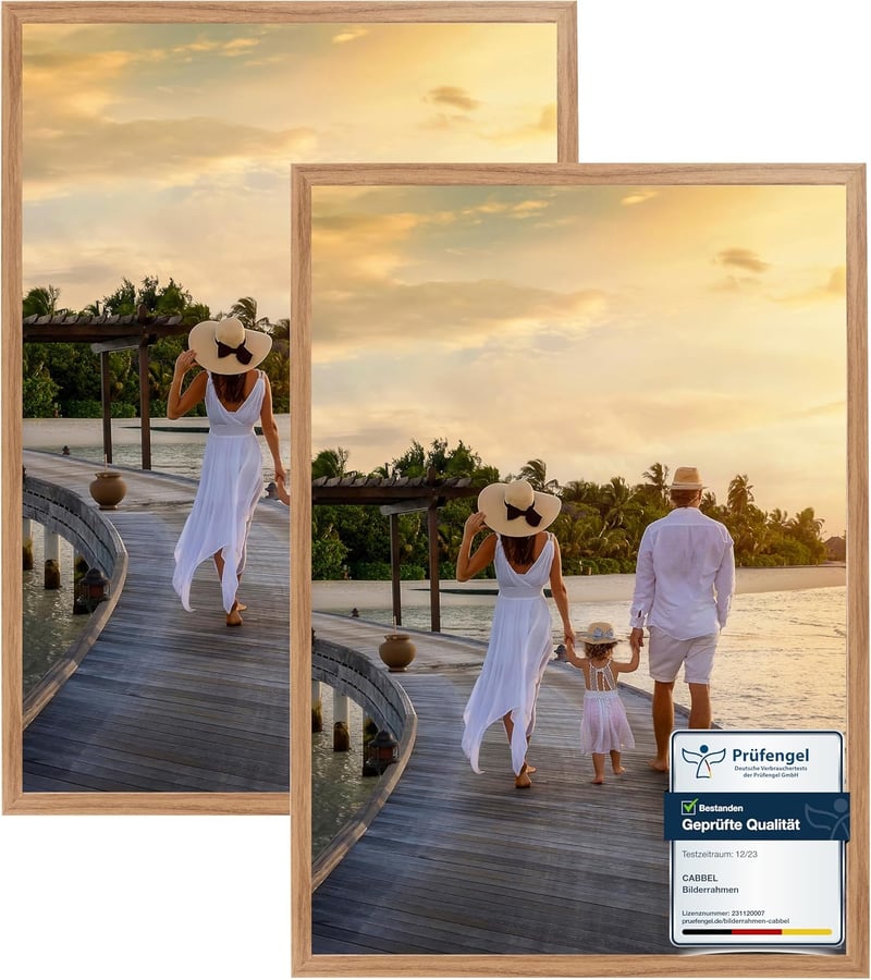 CABBEL 50 x 70 cm-es Tölgyfa Képkeret Szett - 2 db MDF Fa Poszterkerettel, Akrilüveggel, Falra Akasztható Fotókeret Puzzle, Poszter, Dokumen