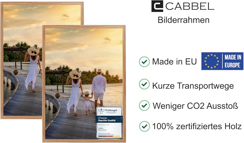 CABBEL 50 x 70 cm-es Tölgyfa Képkeret Szett - 2 db MDF Fa Poszterkerettel, Akrilüveggel, Falra Akasztható Fotókeret Puzzle, Poszter, Dokumen
