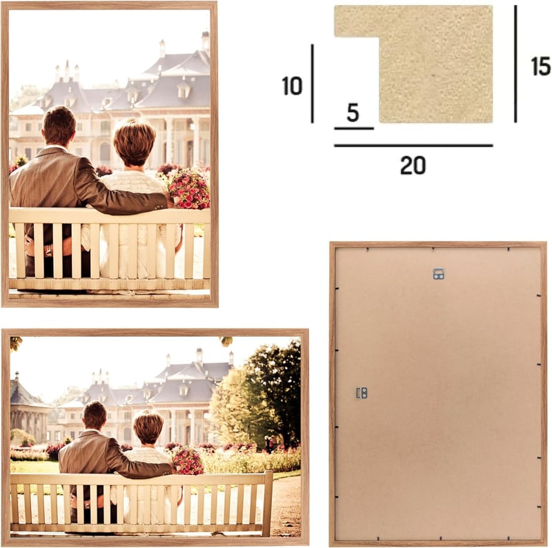 CABBEL 50 x 70 cm-es Tölgyfa Képkeret Szett - 2 db MDF Fa Poszterkerettel, Akrilüveggel, Falra Akasztható Fotókeret Puzzle, Poszter, Dokumen