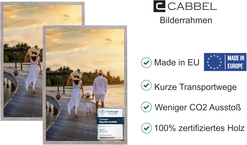 CABBEL Képkeret Szett - 2 db 50 x 70 cm-es Szürke (Beton) MDF Fa Keret Törhetetlen Akril Üveggel