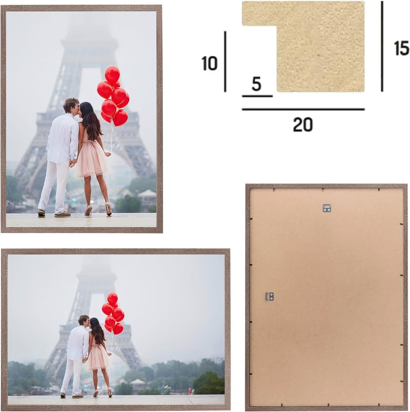 CABBEL Képkeret Szett - 2 db 60 x 80 cm-es Sötét Tölgy Fa Keret Poszterekhez, Dokumentumokhoz, Fotókhoz, Puzzle-höz, Akril Üveggel, Falra Ak