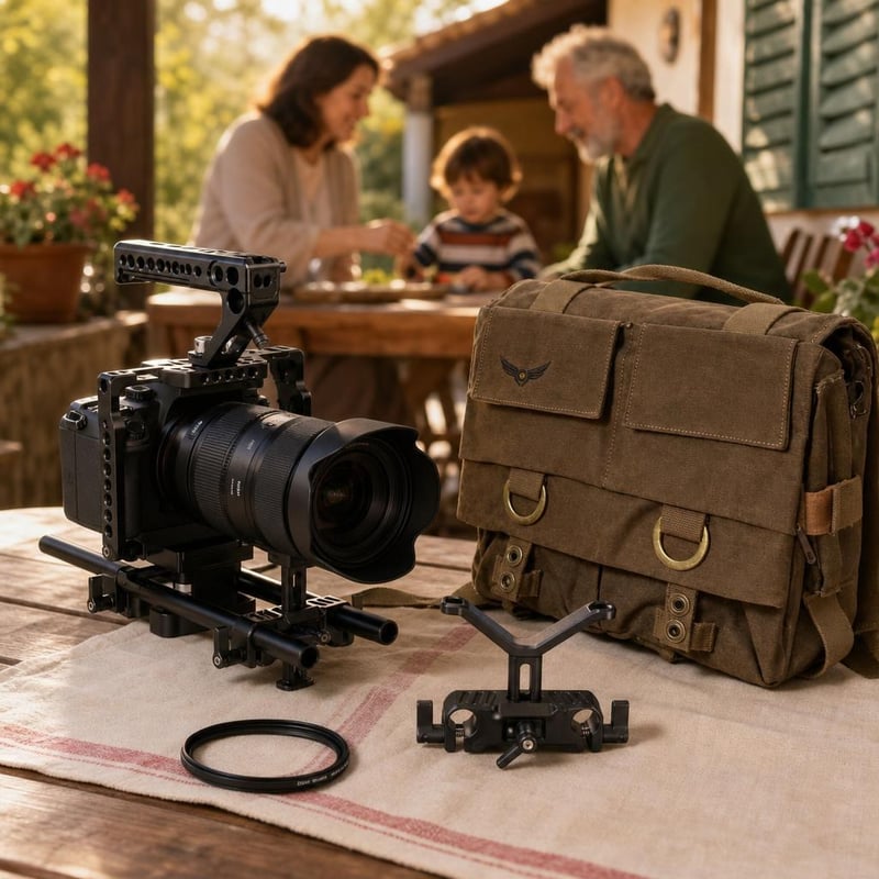 Fotografický set na cesty: 1× redukčný krúžok + 1× držiak objektívu + 1× DSLR taška s pláštenkou
