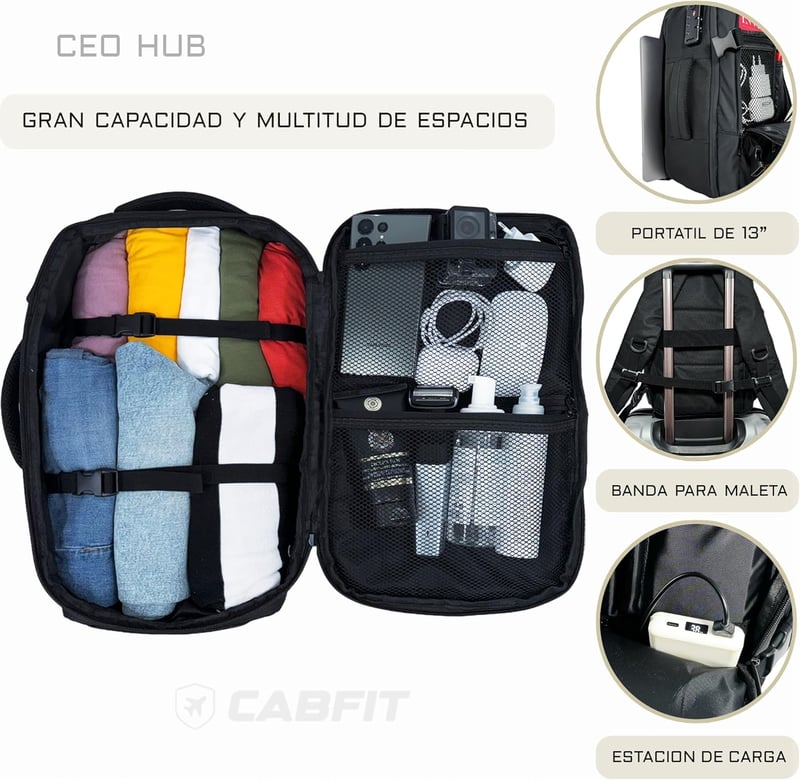 CabFit 40L Utazó Hátizsák Ryanair Vueling Kabin Méret Terjeszthető Fekete