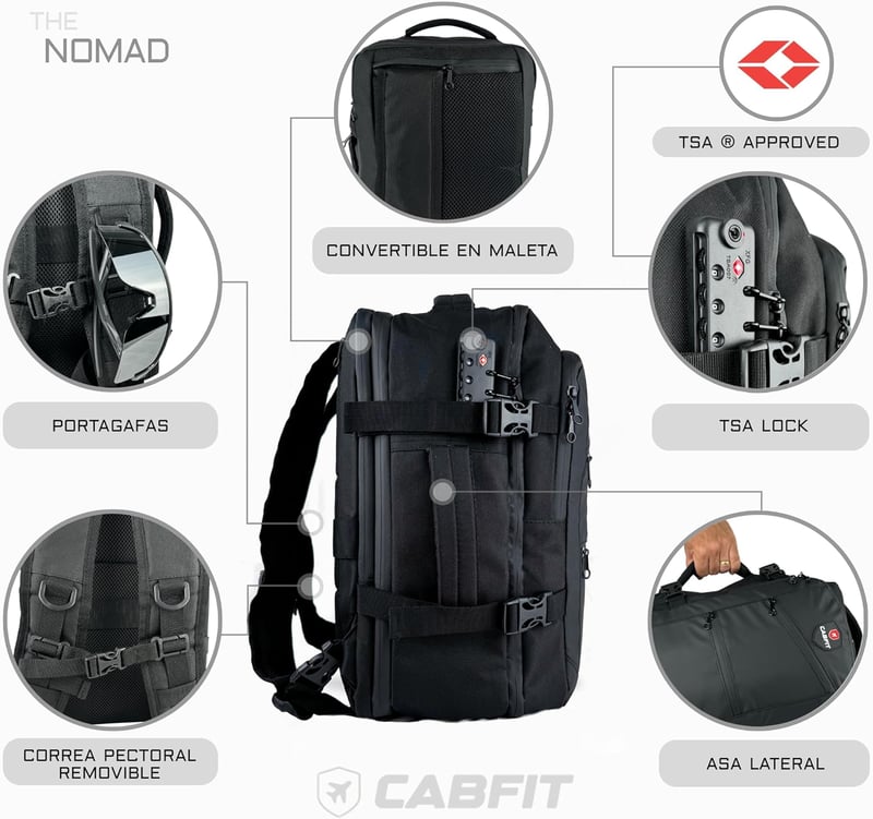 CabFit Nomad Utazási Hátizsák 40x20x25cm Ryanair Vueling Easyjet USB Port Vízálló