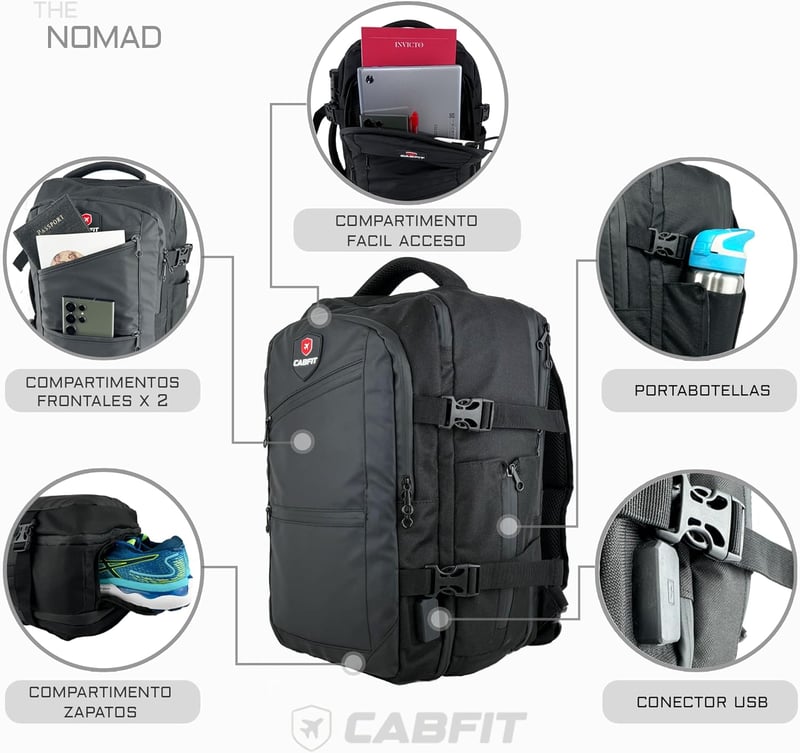 CabFit Nomad Utazási Hátizsák 40x20x25cm Ryanair Vueling Easyjet USB Port Vízálló