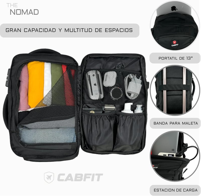 CabFit Nomad Utazási Hátizsák 40x20x25cm Ryanair Vueling Easyjet USB Port Vízálló