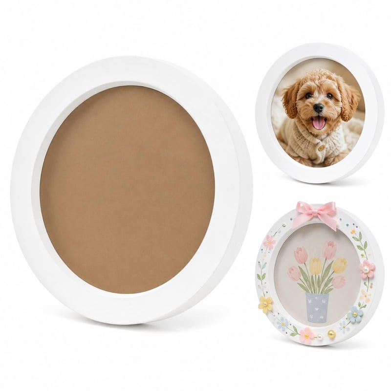 Ramă Foto Rotundă Cabilock 52 cm pentru Puzzle, Ramă de Perete din Lemn Rustic, Ramă Agățătoare pentru Decor Interior, Culoare Aleatorie